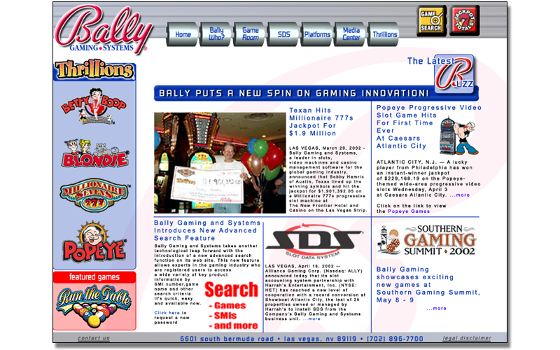 Bally Gaming home page